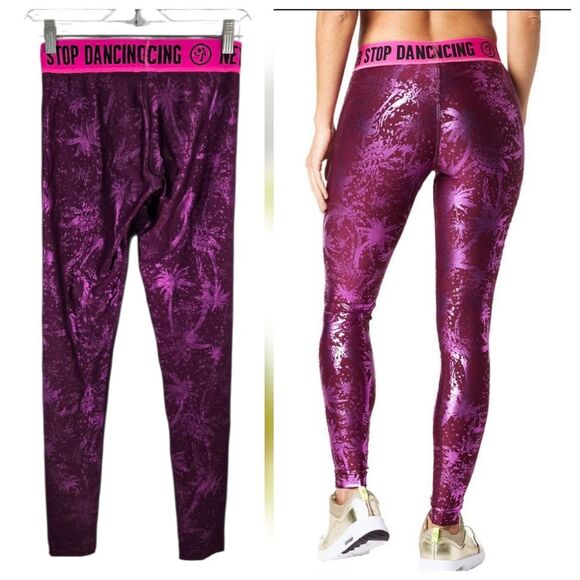 Zumba Never Stop Shinin' Ankle Leggings Violet Shiny Fitness Booty Flattering XS - Picture 2 of 9